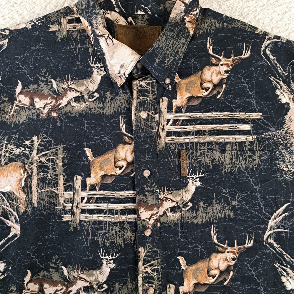 North River‎ Button Down Shirt Mens Size XXL Deer Woodland Long Sleeve